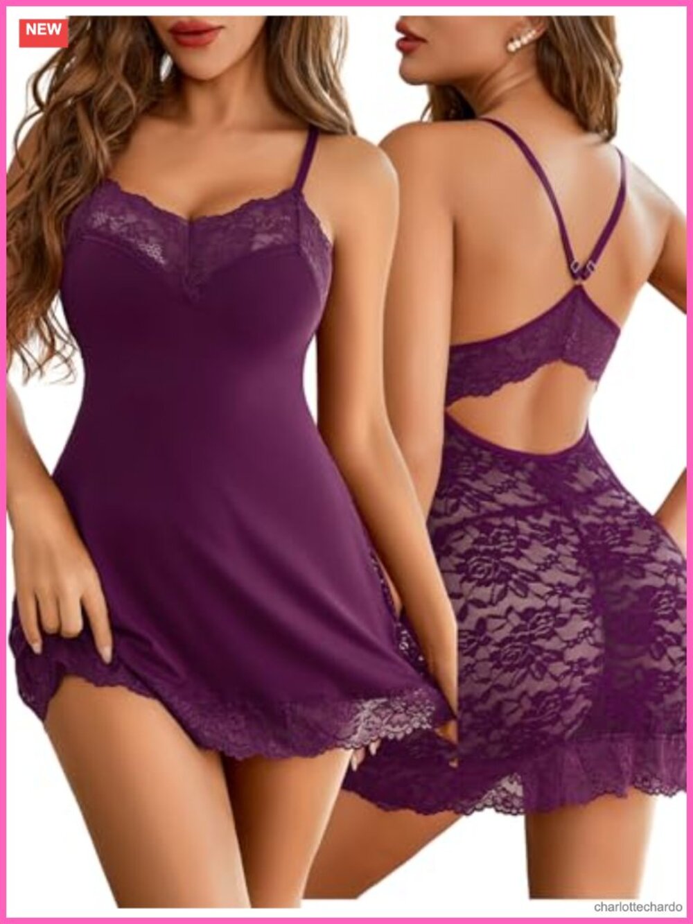 Avidlove Lace Trim Babydoll Chemise Dress Sleepwear